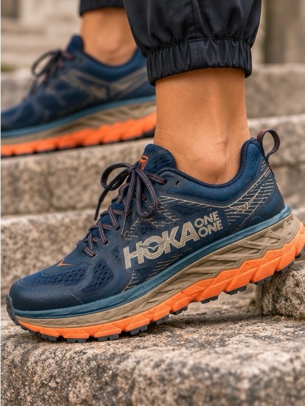 HOKA One One Stinson ATR 5 Trail Running Shoes Navy Orange Women’s 7.5